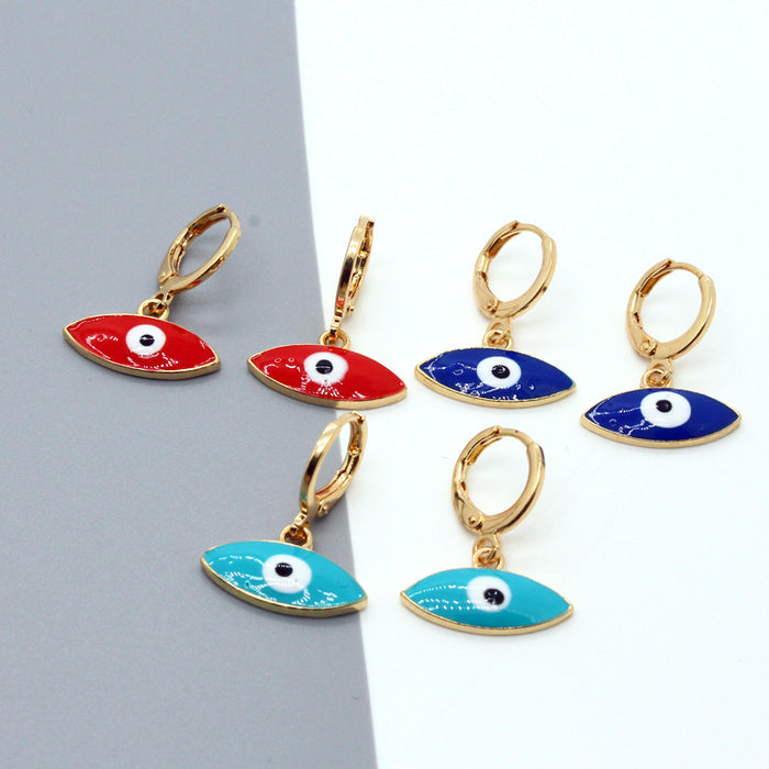 Gold Tone Marquise Enamel Evil Eye Huggie Earrings in Three Colors