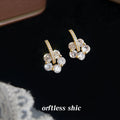 Gold Tone Clear Crystal Flower Stud Earrings Pavé Bar view 4
