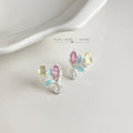 Silver Enamel Flower Bouquet Pink Crystal Stud Earrings view 6
