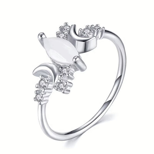 White metal marquise moon crescent ring product close-up