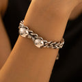 Silver Stainless Steel Cuban Chain Necklace Bracelet Dual Ball view 3