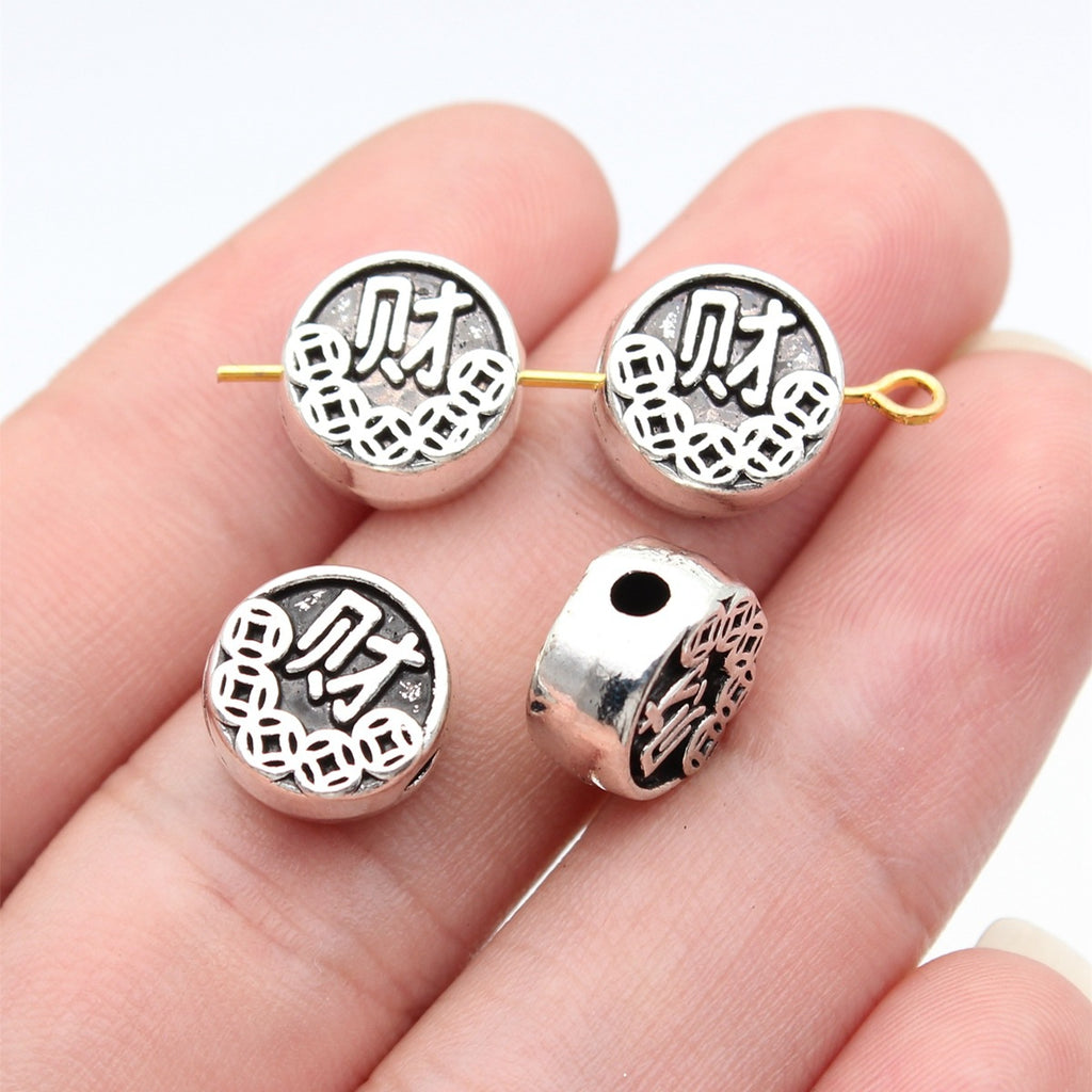 11x11x6mm 2.7g Multicolor Zinc Alloy Chinese Character Wealth Small Hole Beads for DIY Jewelry Making