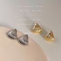 Gold And Silver Tone Ridged Shell Fan Stud Earrings In Two Colors view 4
