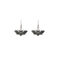 Three Gothic Bat Pattern Silver Tone Long Hook Earrings view 5