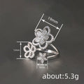 Silver Tone Triple Flower Open Adjustable Clear CZ Ring view 4