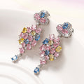 Multicolor Floral Cluster Long Drop Earrings Metal Jewelry Design view 3