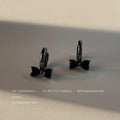 Black Tone Bow Charm Huggie Hoop Earrings For Women view 1