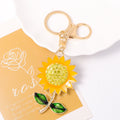 Yellow Enamel Sunflower Keychain Rhinestone Center Gold Clasp view 1