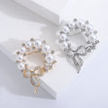 Pearl Circle Crystal Bow Brooch Gold and Silver Tone view 1