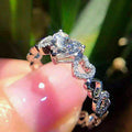Silver Tone Heart Clear Stone Scalloped Band Ring Jewelry view 3