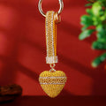 Striped Band Crystal Heart Keychains with Straps and Plain Options view 8