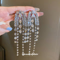 Silver Crystal Multi Chain Tassel Earrings Fashion Jewelry view 4