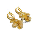 Gold Tone Layered Leaf Hoop Drop Earrings With Clear Crystals view 5