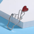 Hand Finger Heart Gesture Brooch Red Enamel Pin Gold Silver view 4