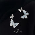 Silver-Tone Blue Crystal Butterfly Drop Earrings Rhinestone view 1