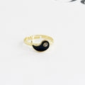 Gold Tone Black and White Yin Yang Adjustable Ring Pair view 4