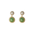 Green Round Cabochon Drop Earrings Pearl Crystal Halo view 5