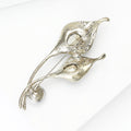 Twin Leaf Crystal Drop Brooch Purple Champagne Pearl view 4