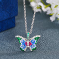 Silver Tone Multicolor Enamel Butterfly Necklace Ring Earrings view 6
