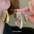 Gold Tone Asymmetric Fishtail Stud Earrings Statement Jewelry view 2