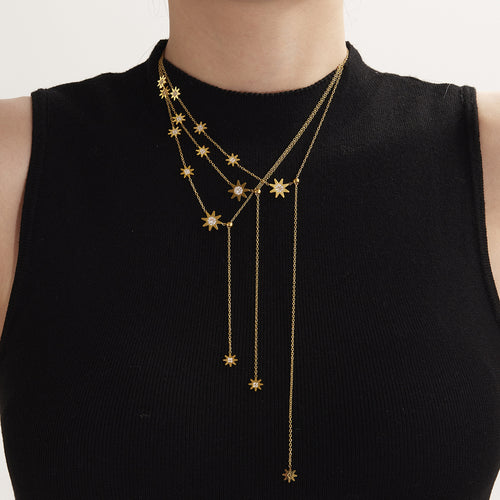 Display view of crystal starburst station necklaces in main image 2.