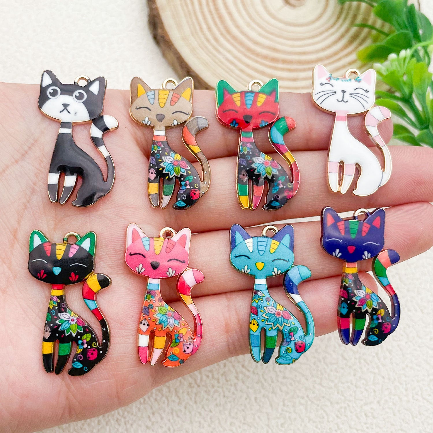 Printed Zinc Alloy Cat Raccoon Animal Charm Pendant for Keychain and Bag Accessories