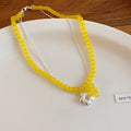 Double Strand Beaded Flower Necklace in Blue and Yellow view 7