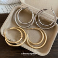 Triple Layer Hoop Earrings in Gold and Silver Tone view 4