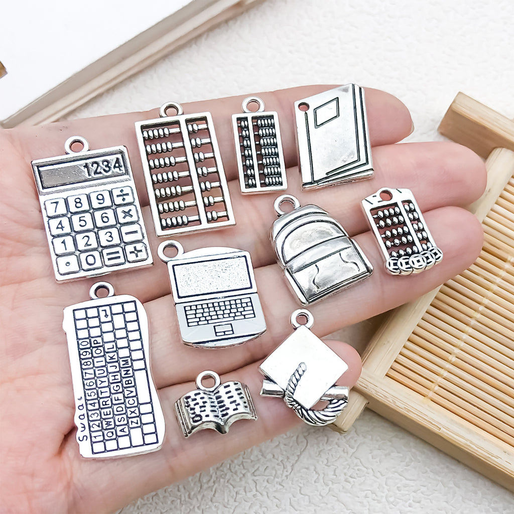 Zinc Alloy School Bag Ruler Stationery Charm Pendant for Bracelets Necklaces and Earrings