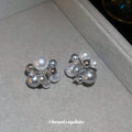 Silver Tone Pearl Cluster Stud Earrings with Crystal Accents view 4