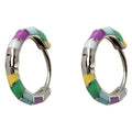 Silver-Tone Multicolor Enamel Segment Mini Huggie Hoop Earrings view 5