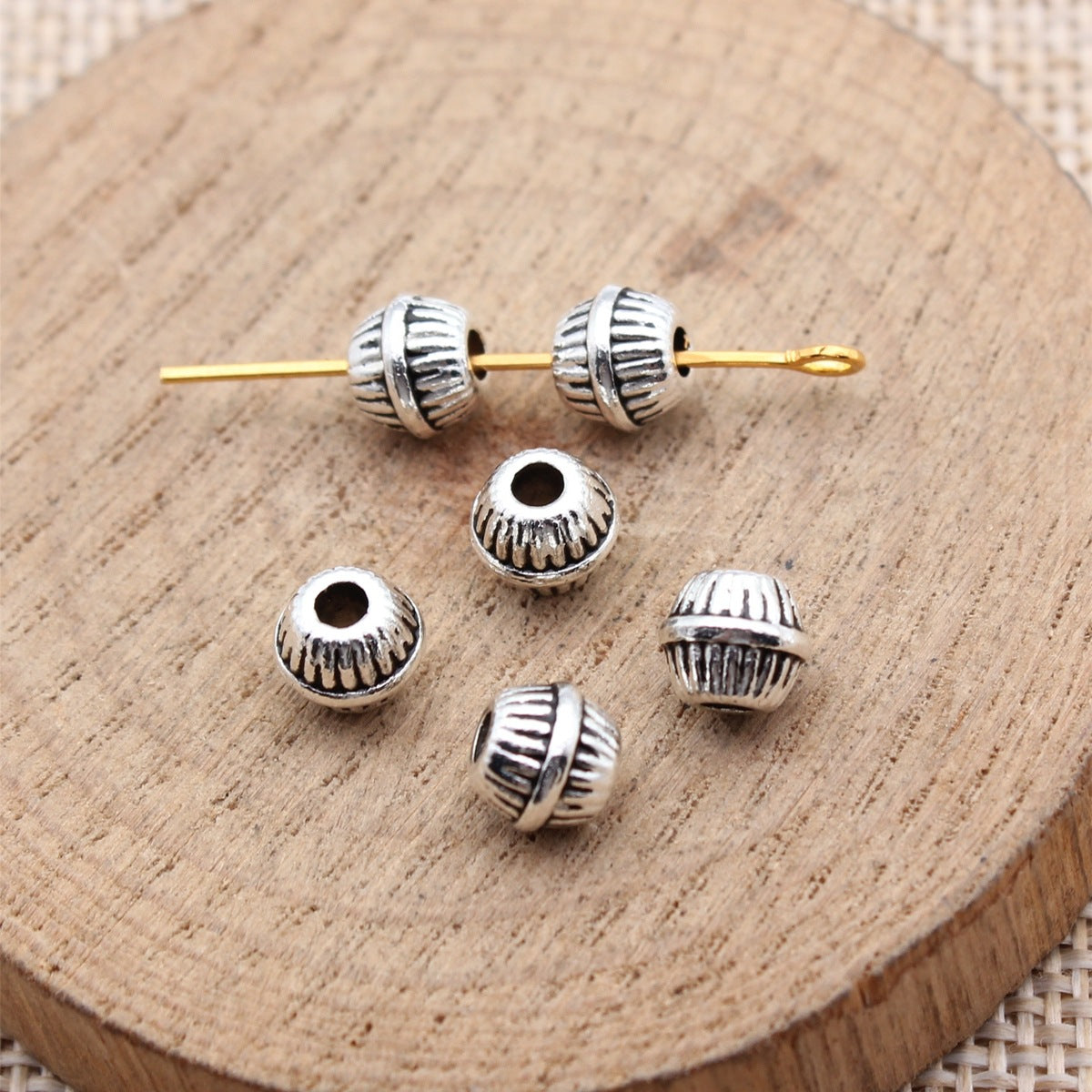 6.9x6.9x6mm 0.77g Antique Silver Zinc Alloy Round Small Hole Spacer Beads for DIY Bracelet Jewelry Making