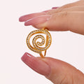 Spiral Swirl Zircon Open Side Adjustable Ring Gold Or Steel view 3