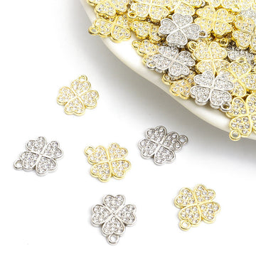 Crystal Four Leaf Clover Alloy Charm Pendants for Jewelry Making