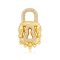 Gold Tone Crystal Heart Keyhole Lock Metal Brooch Pin view 1