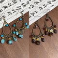 Antique Tone Teardrop Frame Beaded Hook Earrings Jewelry Pair view 2