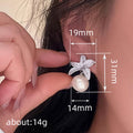 Silver Tone Flower Leaf Clear CZ Pearl Drop Earrings view 4