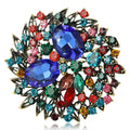 Antique Gold Multicolor Crystal Cluster Brooch Pin view 1