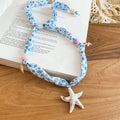 Printed Scarf Necklaces with Coastal Shell and Starfish Charms view 1