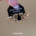 Gold Tone Openwork Butterfly Stud Earrings with Clear Crystals view 3