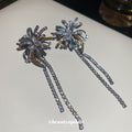 Firework Crystal Chain Drop Stud Earrings in Gunmetal Tone view 4