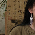 Silver Butterfly Floral Tassel Hook Earrings with Polished Metal Details view 4