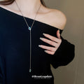 Silver Bead Y Lariat Necklace Green Teardrop Crystal Halo view 3