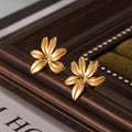 Gold Steel Plumeria Flower Stud Earrings Titanium Steel Pair view 3