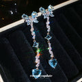 Silver Blue Crystal Butterfly Drop Earrings Statement Jewelry view 3