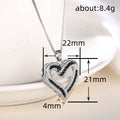 Silver Tone Open Heart Black Clear Stone Pendant Necklace view 4