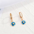 Gold Tone Enamel Evil Eye Huggie Drop Earrings in Four Designs view 3