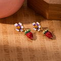 Red Strawberry and Purple White Flower Stud Earrings view 3