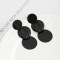 Black Triple Round Textured Disc Statement Stud Earrings view 2