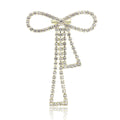 Long Crystal Bow Brooch in Silver and Gold Tone Decorative Lapel Accessory view 5